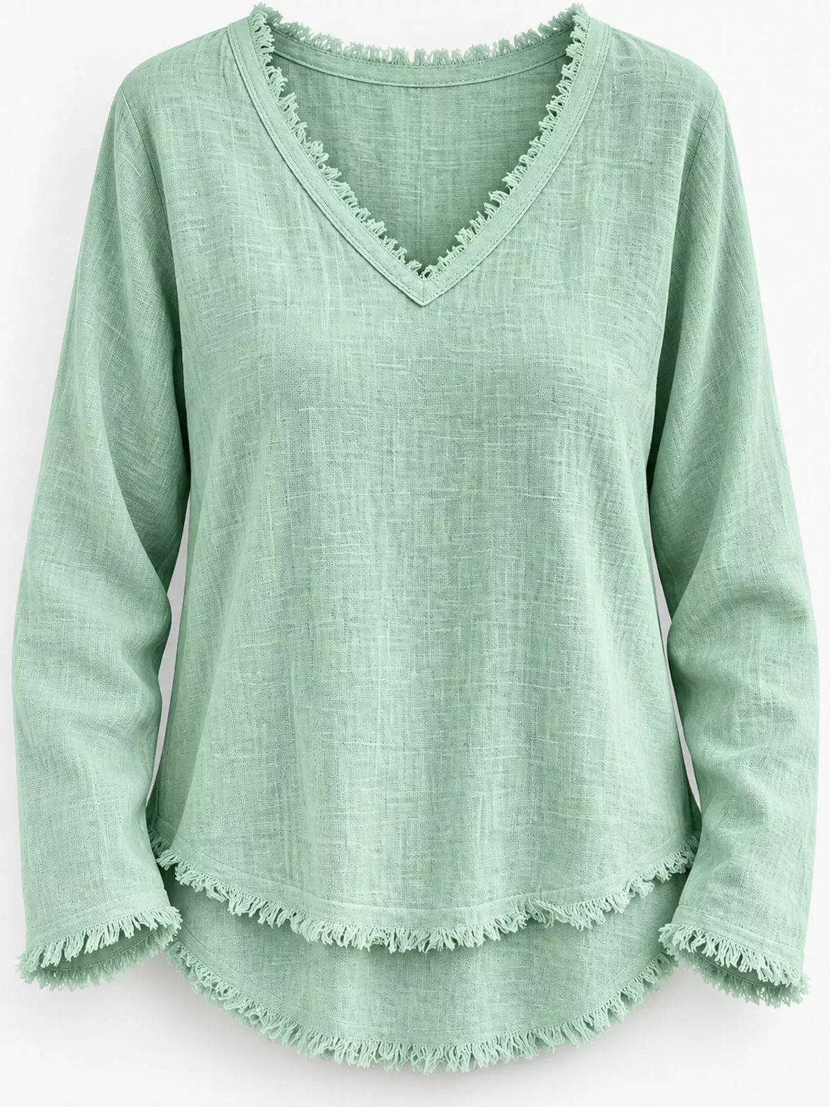Frayed-hem blouse, mint front hem detail