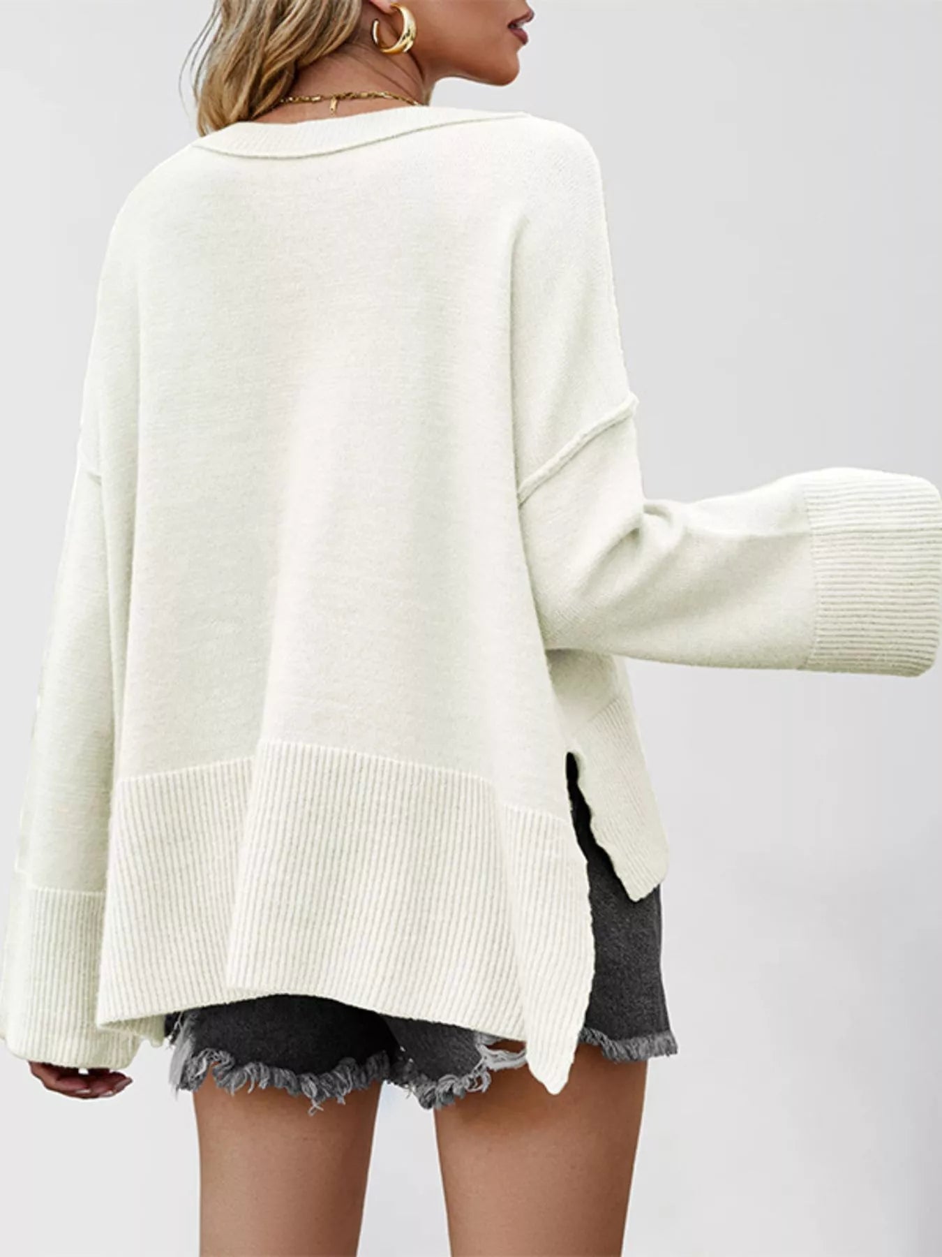 Trendsi Dropped Shoulder Flare Sleeve Sweater -