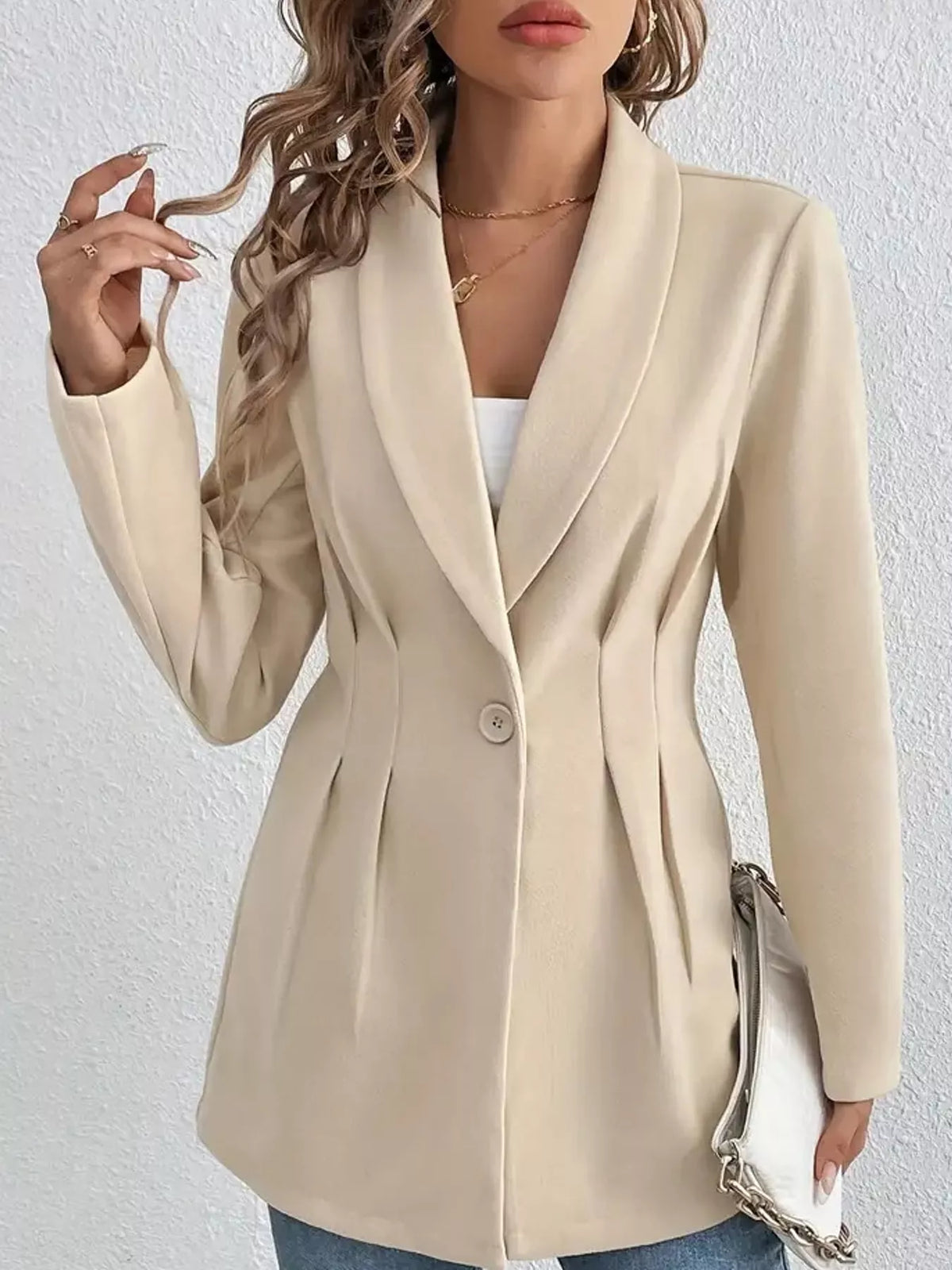 Single-Button Shawl Collar Blazer — front view