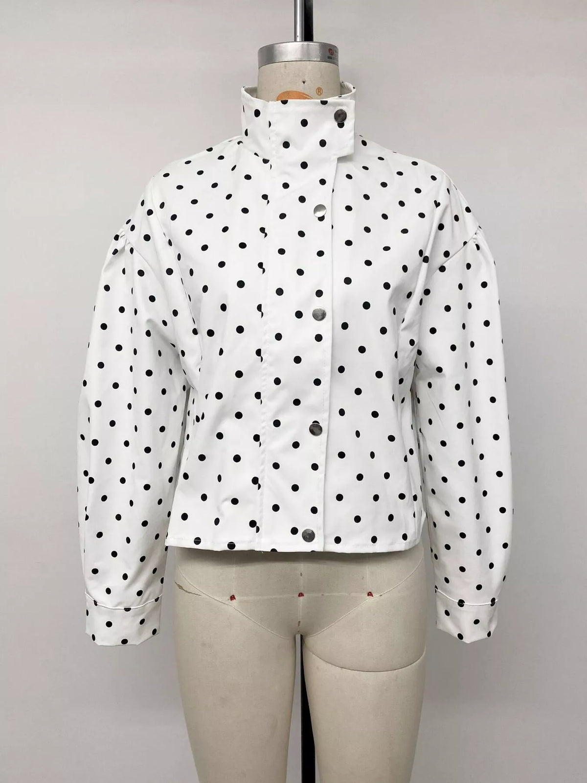 Trendsi Polka Dot Zip Up Cropped Jacket -