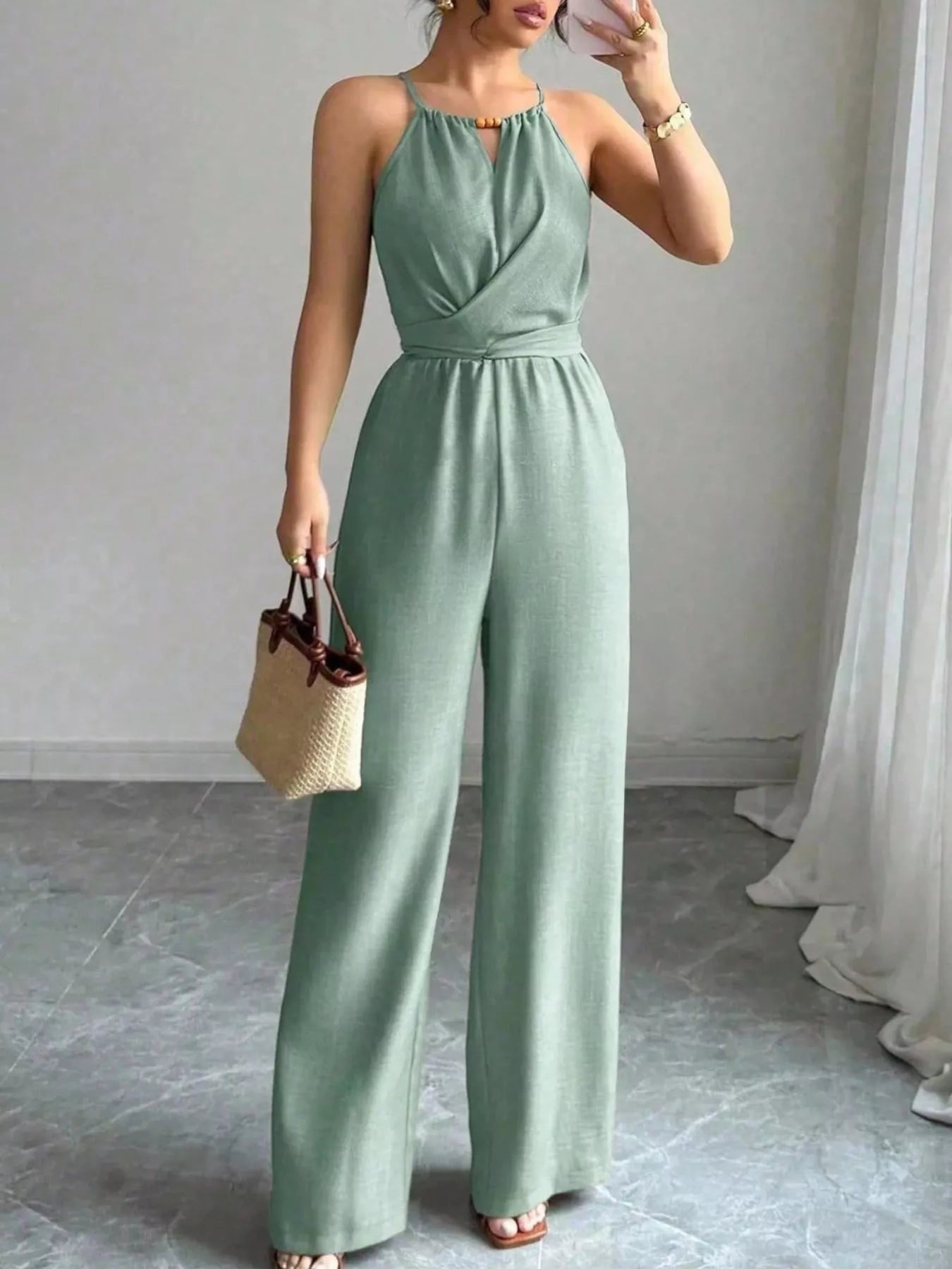 Trendsi Sleeveless Tie Waist Wide-Leg Jumpsuit -