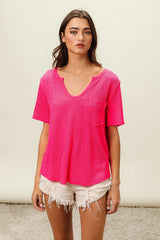 Trendsi BiBi Waved Rib U Neck Top With Front Pocket -