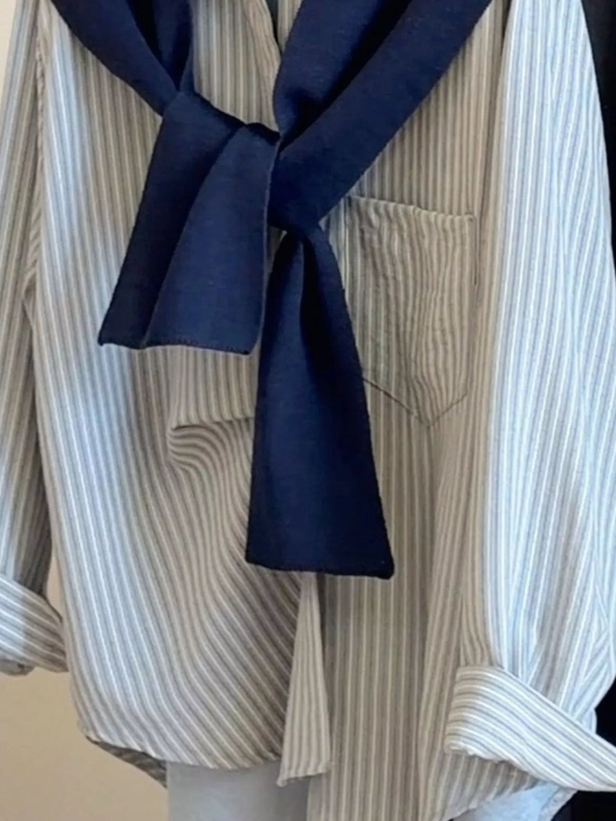 Striped High-Low Shirt with Knit Shawl — construction details