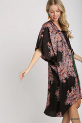 Trendsi Umgee Satin Border Print Short Sleeve Open Front Kimono -