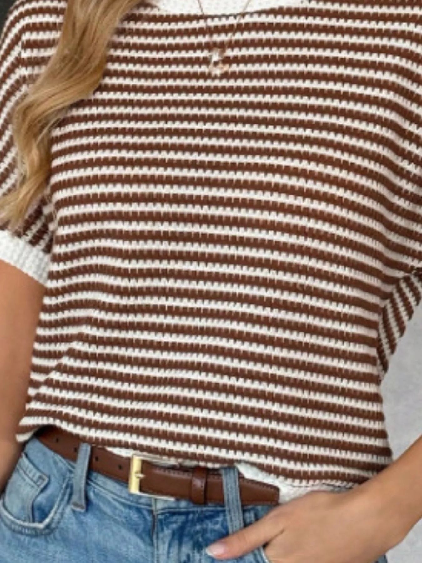 Trendsi Striped Knit Relaxed Fit T-Shirt -