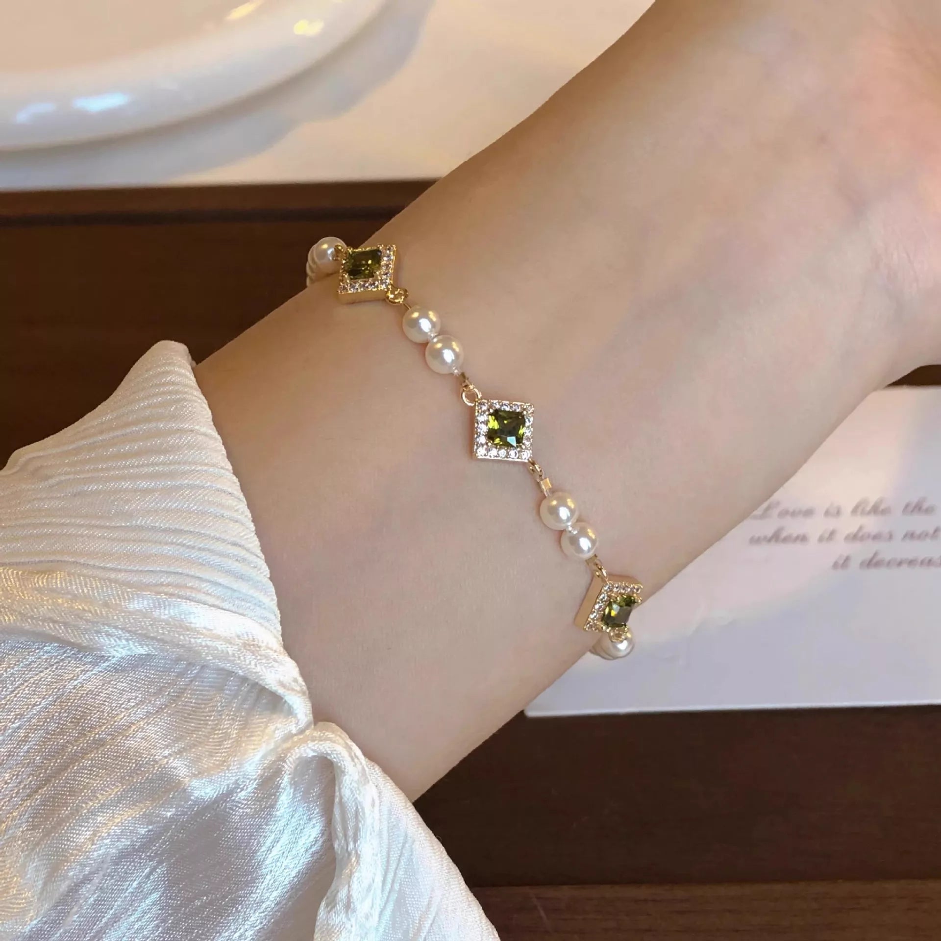 Trendsi Pearl Zircon Chain Geometric Bracelet -
