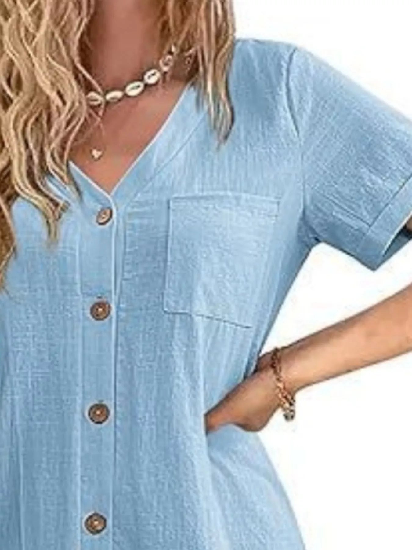 Trendsi Full Size Button-Down Ruffle Hem Mini Dress Plus Size -