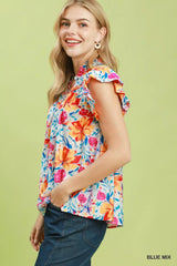 Trendsi Umgee Smocked Yoke Ruffle Sleeve Floral Blouse -