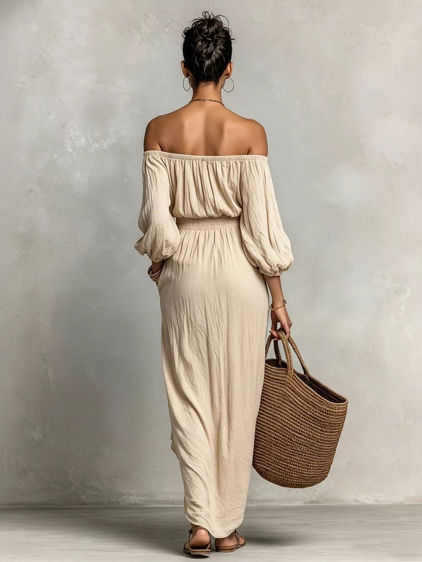 Trendsi t Off-Shoulder Smocked Waist Maxi Dress -