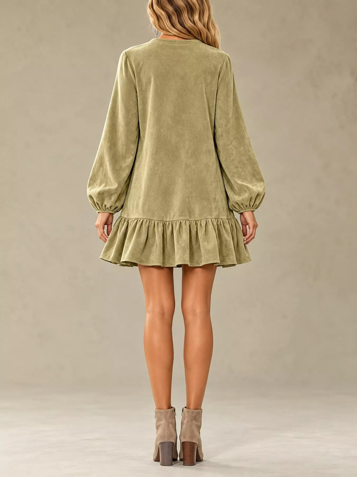 Quarter-zip dress, olive back