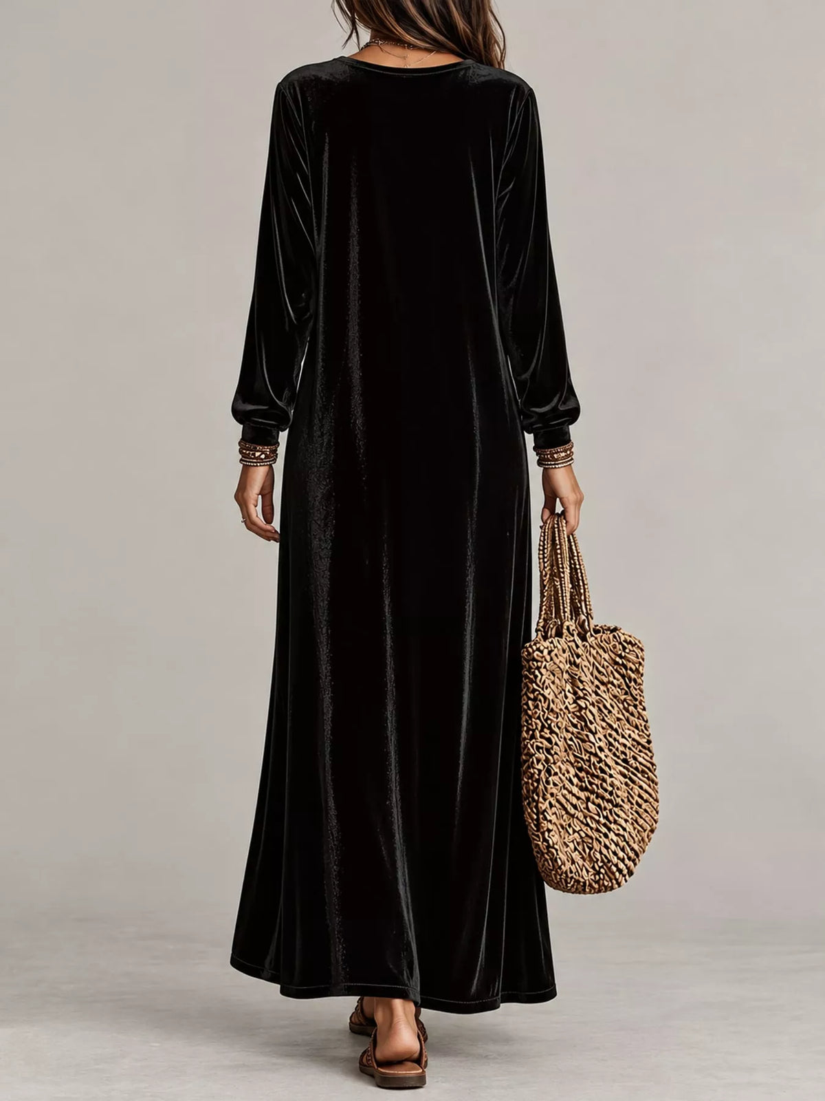 Velvet maxi dress, black back