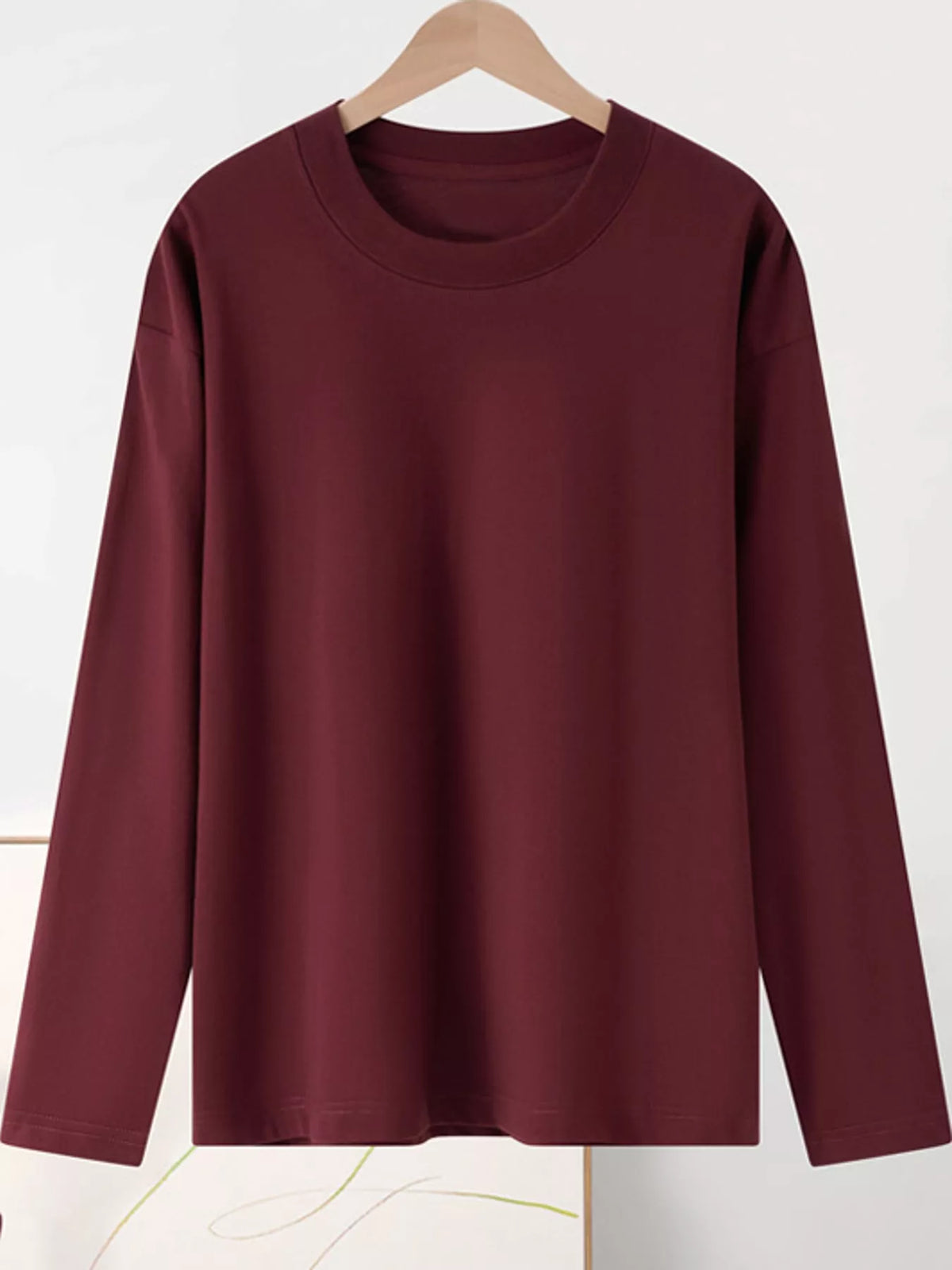 Solid Long-Sleeve Crew Neck T-Shirt — garment front