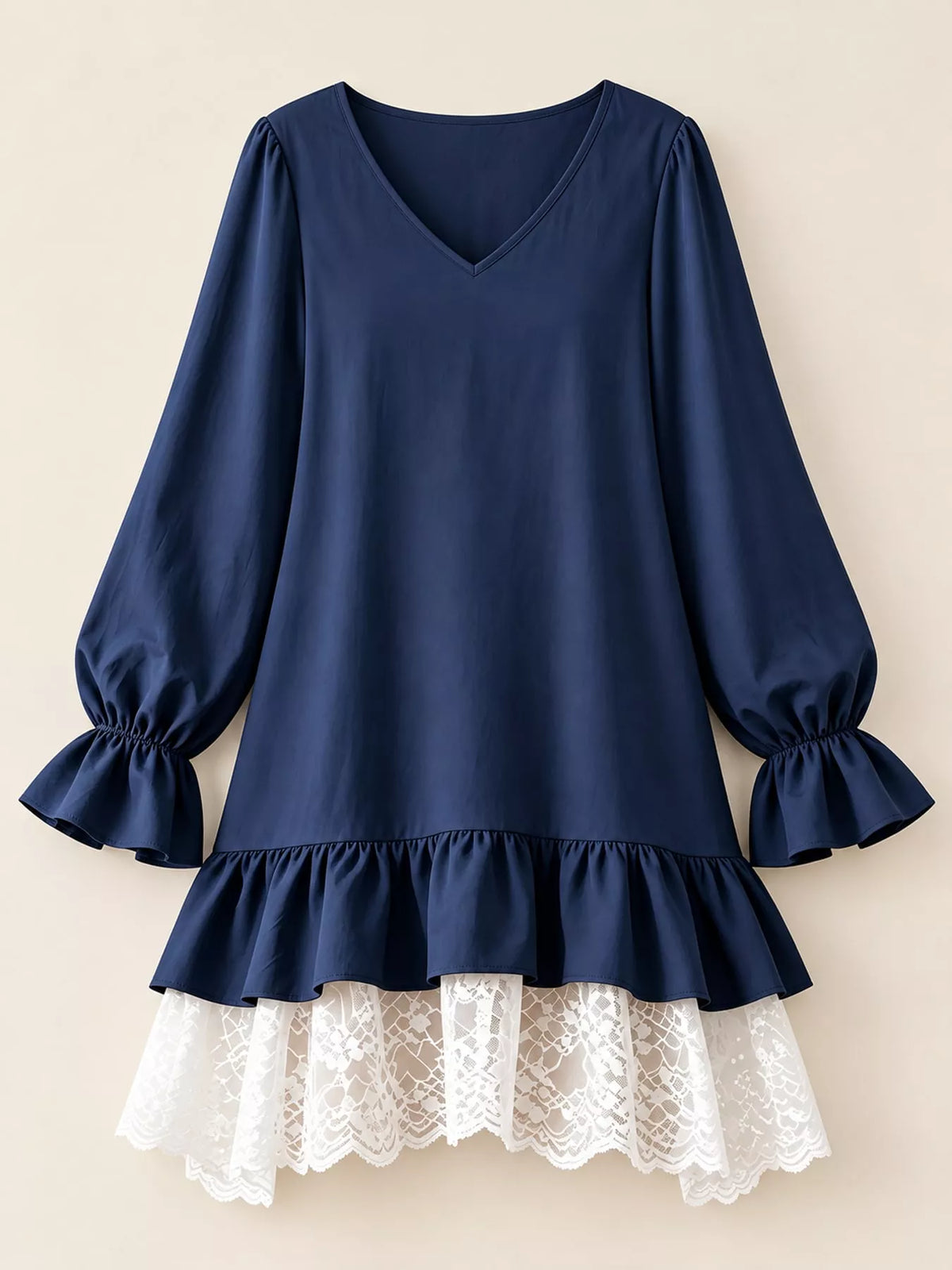 Lace-hem dress, navy flat front