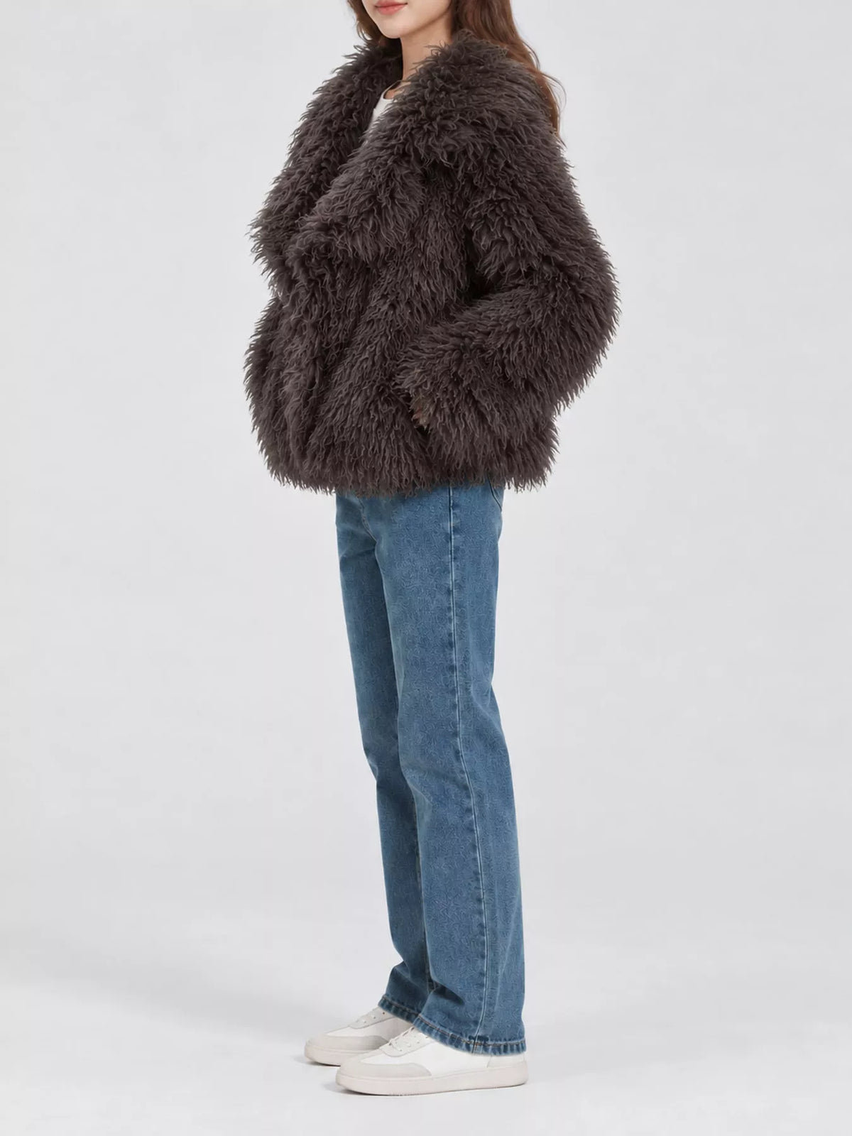 Collared long sleeve jacket, side view