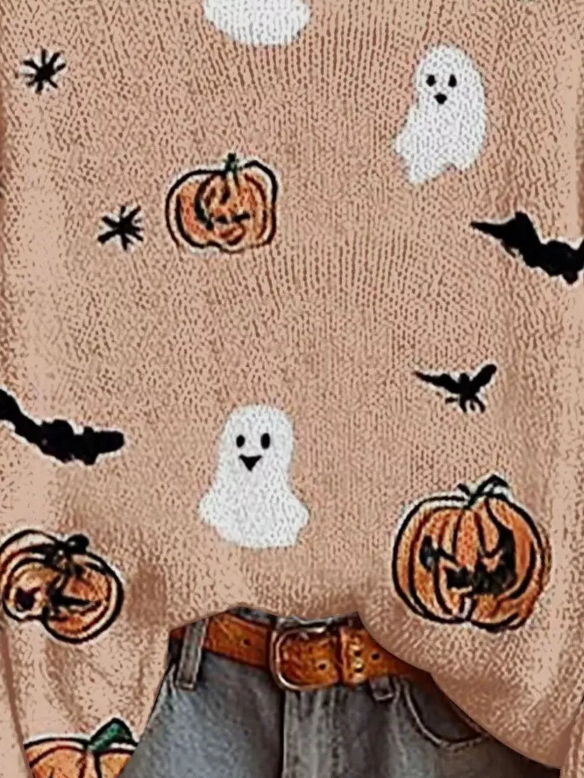 Halloween-graphic boat-neck sweater