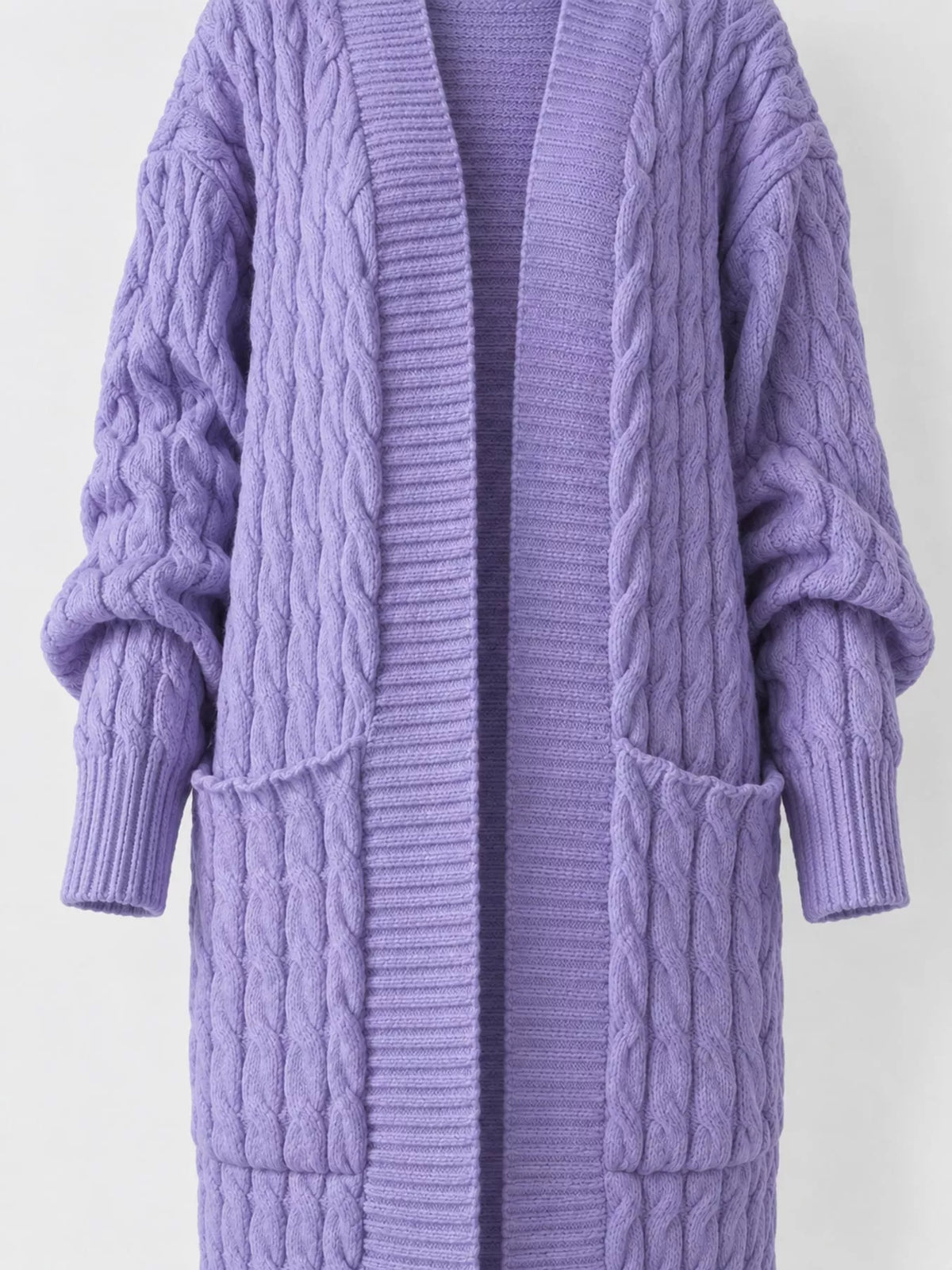 Light Purple cable-knit longline open-front cardigan