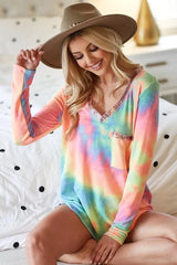 Trendsi BiBi Tie Dye V-neck Terry Knit Top With Sequins -