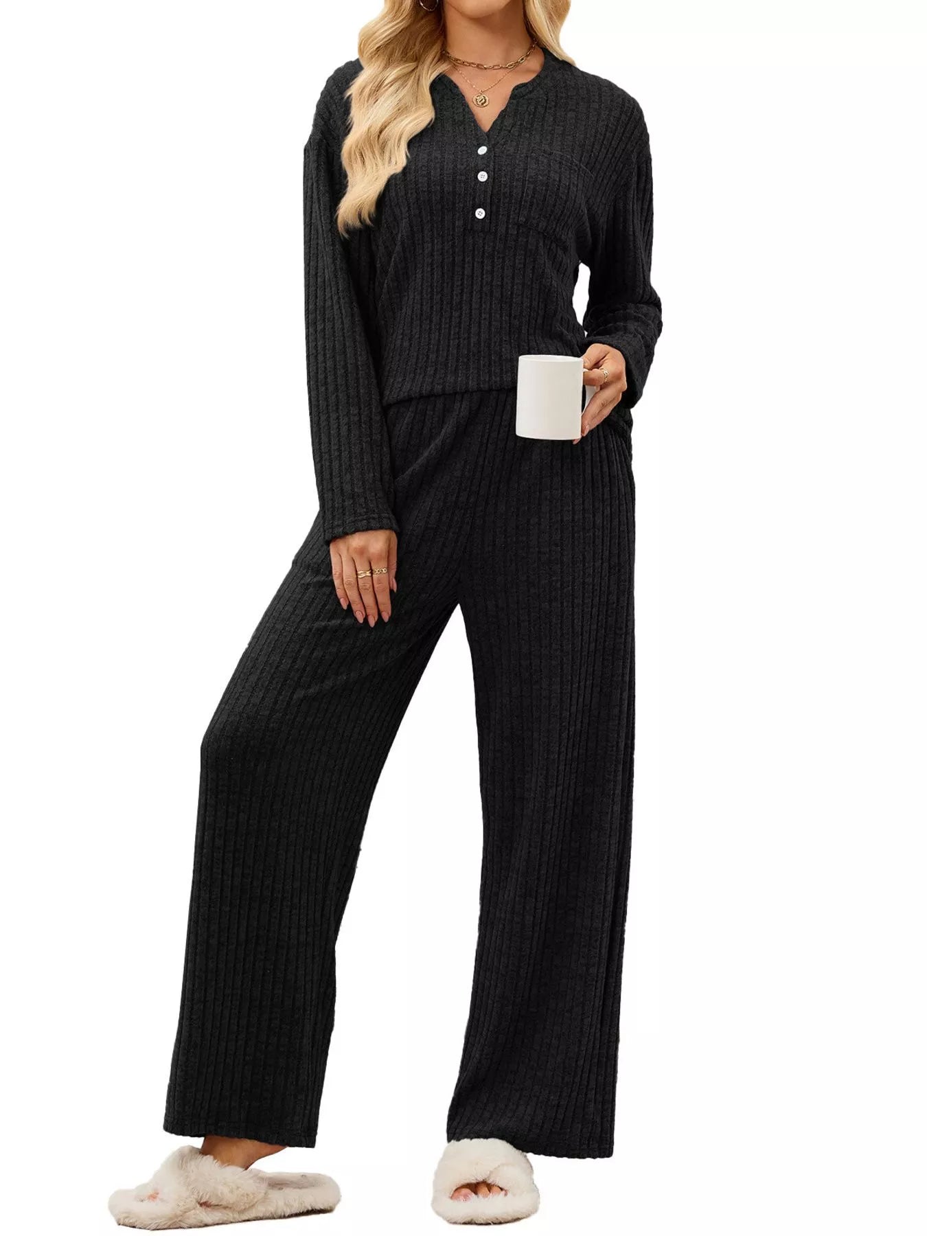 Trendsi Ribbed Knit Top and Wide-Leg Pants Set -