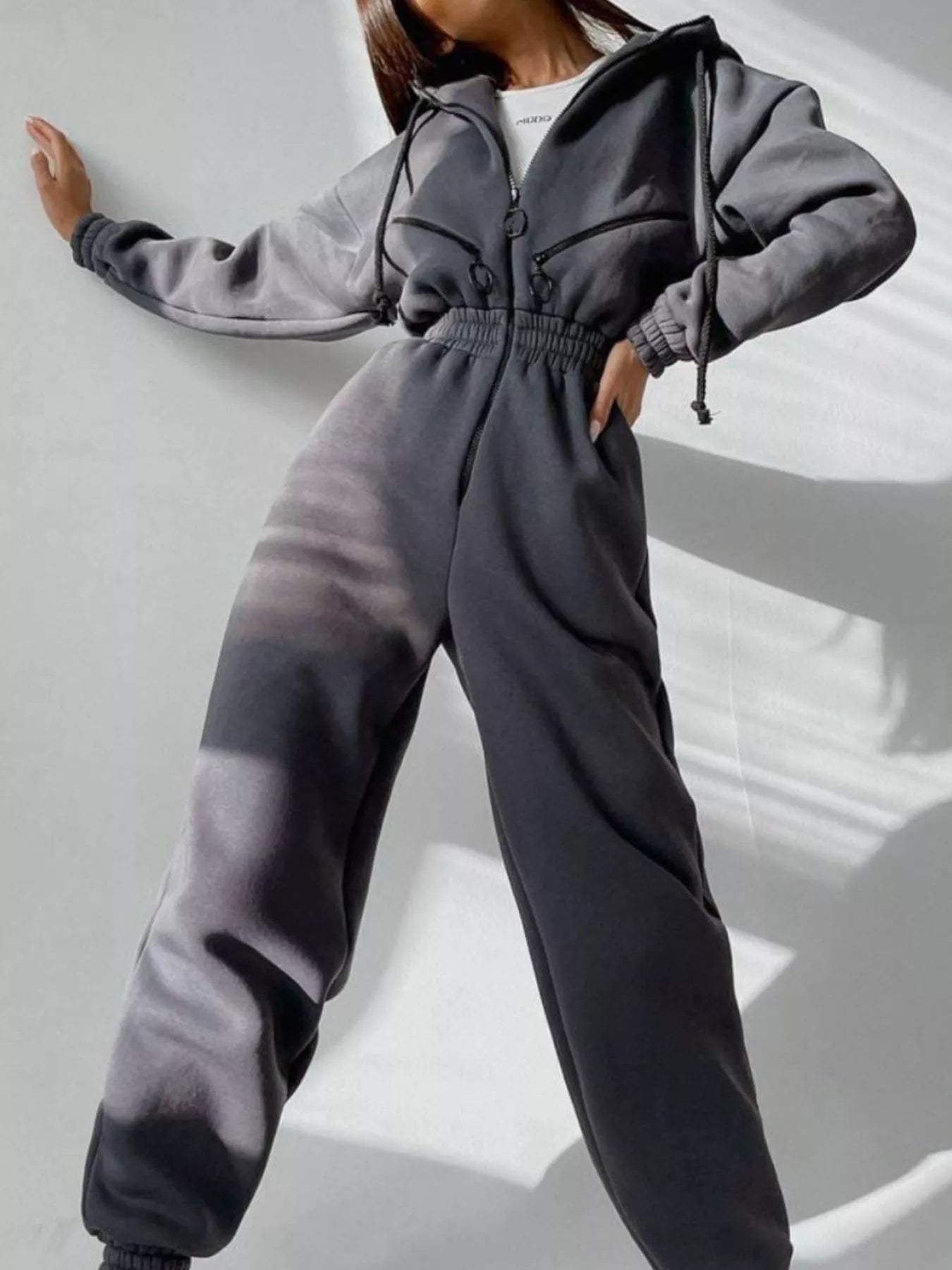 Trendsi Zip Front Dropped Shoulder Jumpsuit -