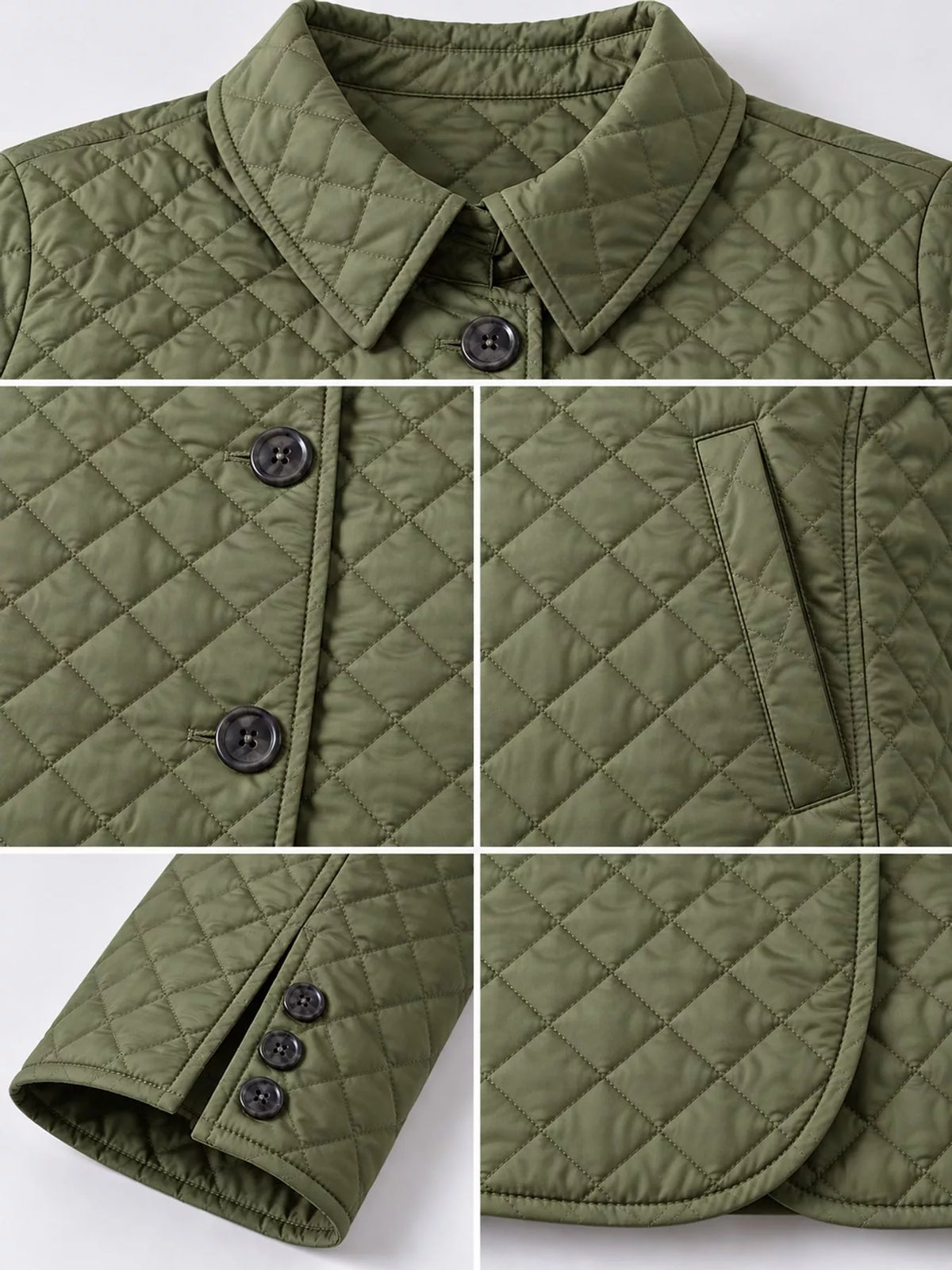 Quilted Lightweight Button-Down Jacket — garment construction details