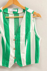 Trendsi HYFVE Woven Striped V-Neck Button Down Vest -