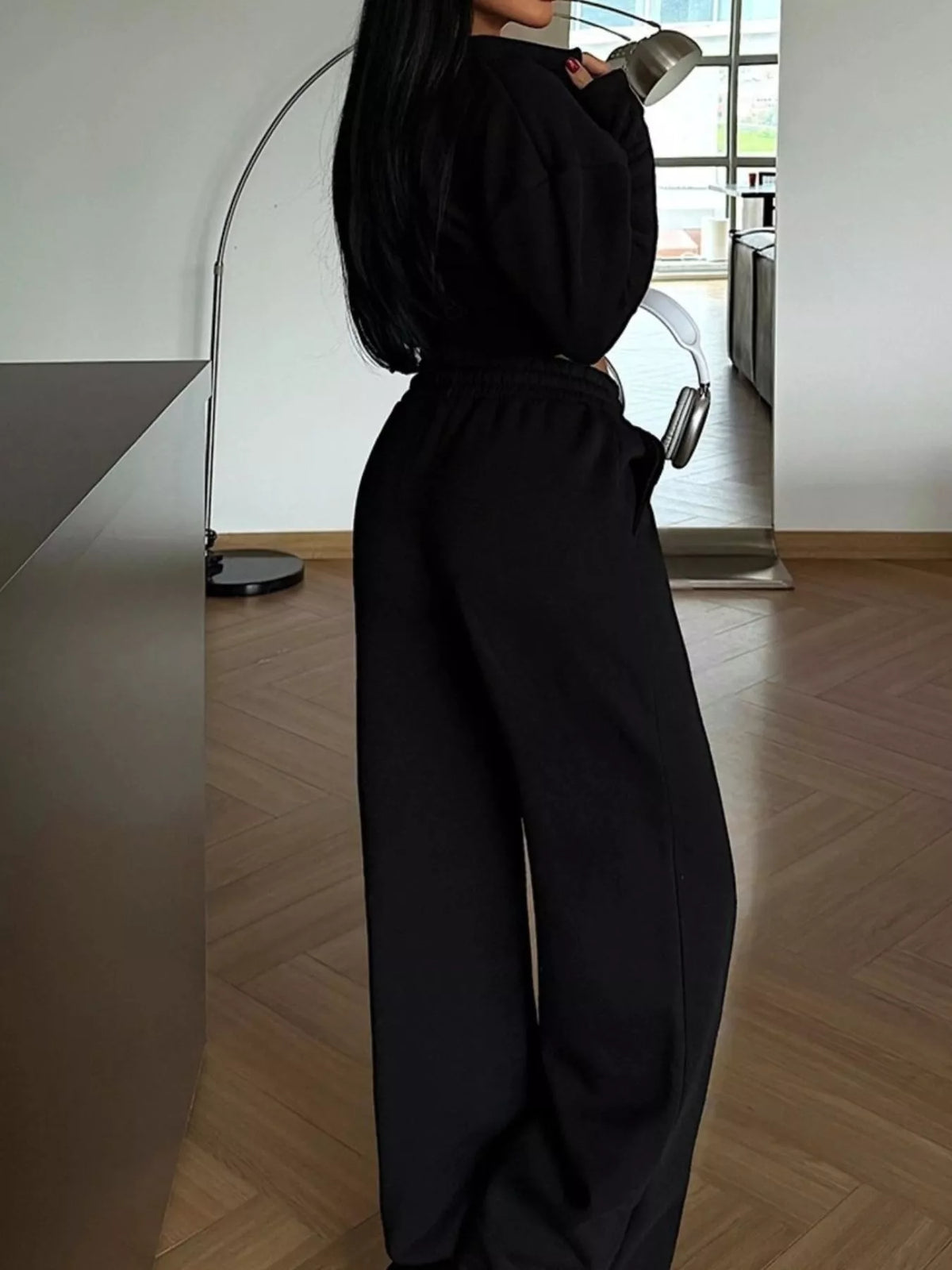 Trendsi Zip-Up Crop Jacket and Wide-Leg Pants Set -