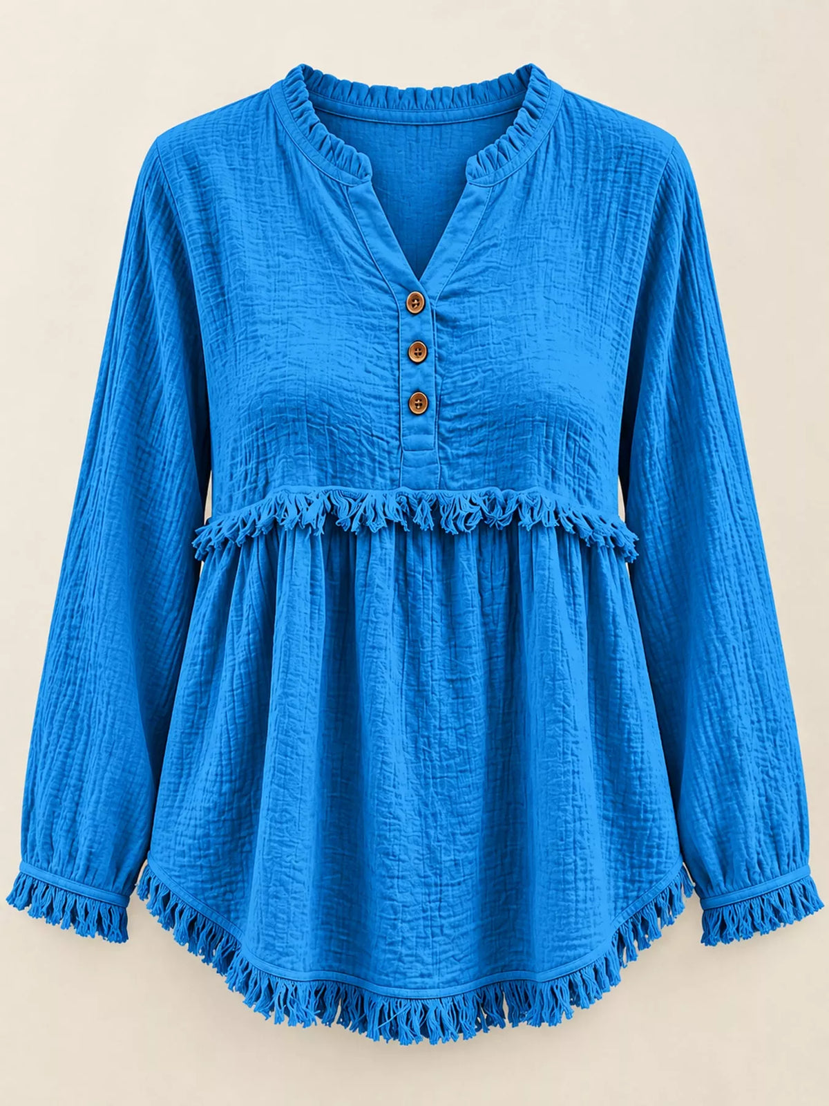 Frayed-hem blouse, blue flat front