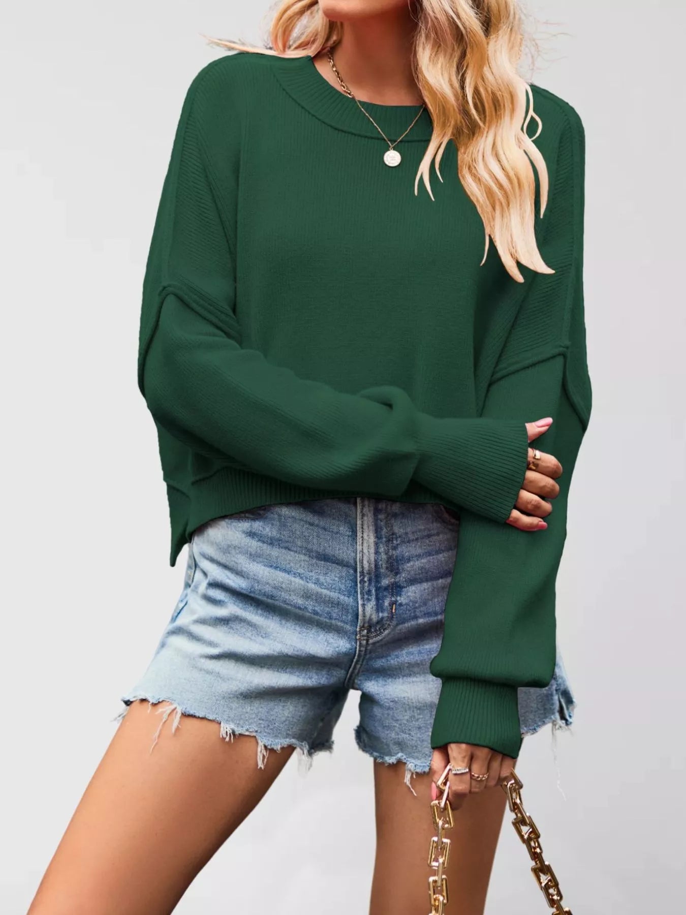 Trendsi Crew Neck Dropped Shoulder Sweater -