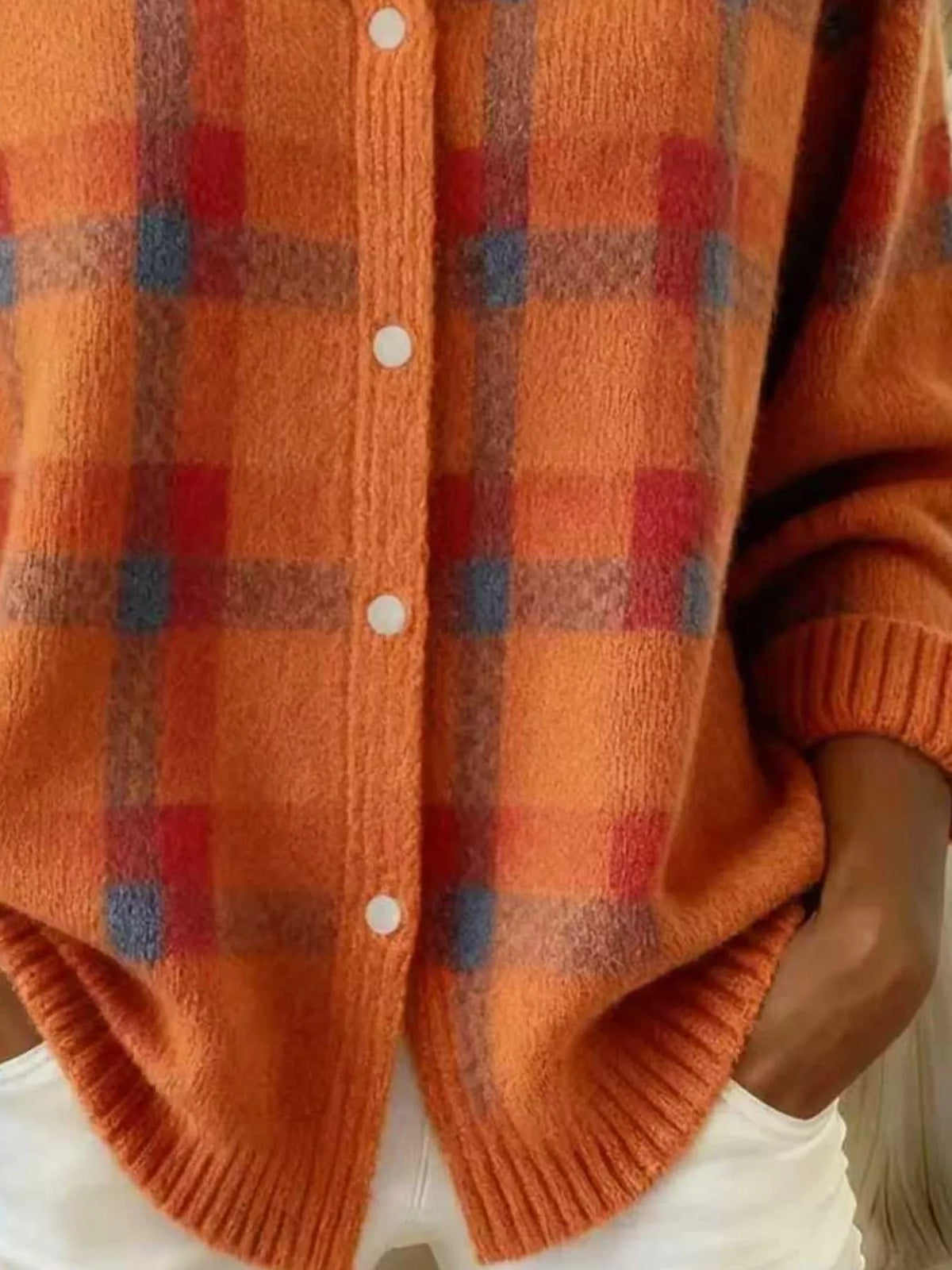Trendsi Full Size Plaid Button-Down Knit Cardigan Plus Size -