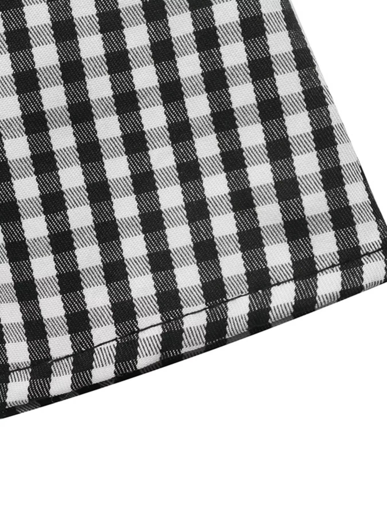 Trendsi Gingham Lace-Trim V-Neck Long Sleeve A-Line Maxi Dress -