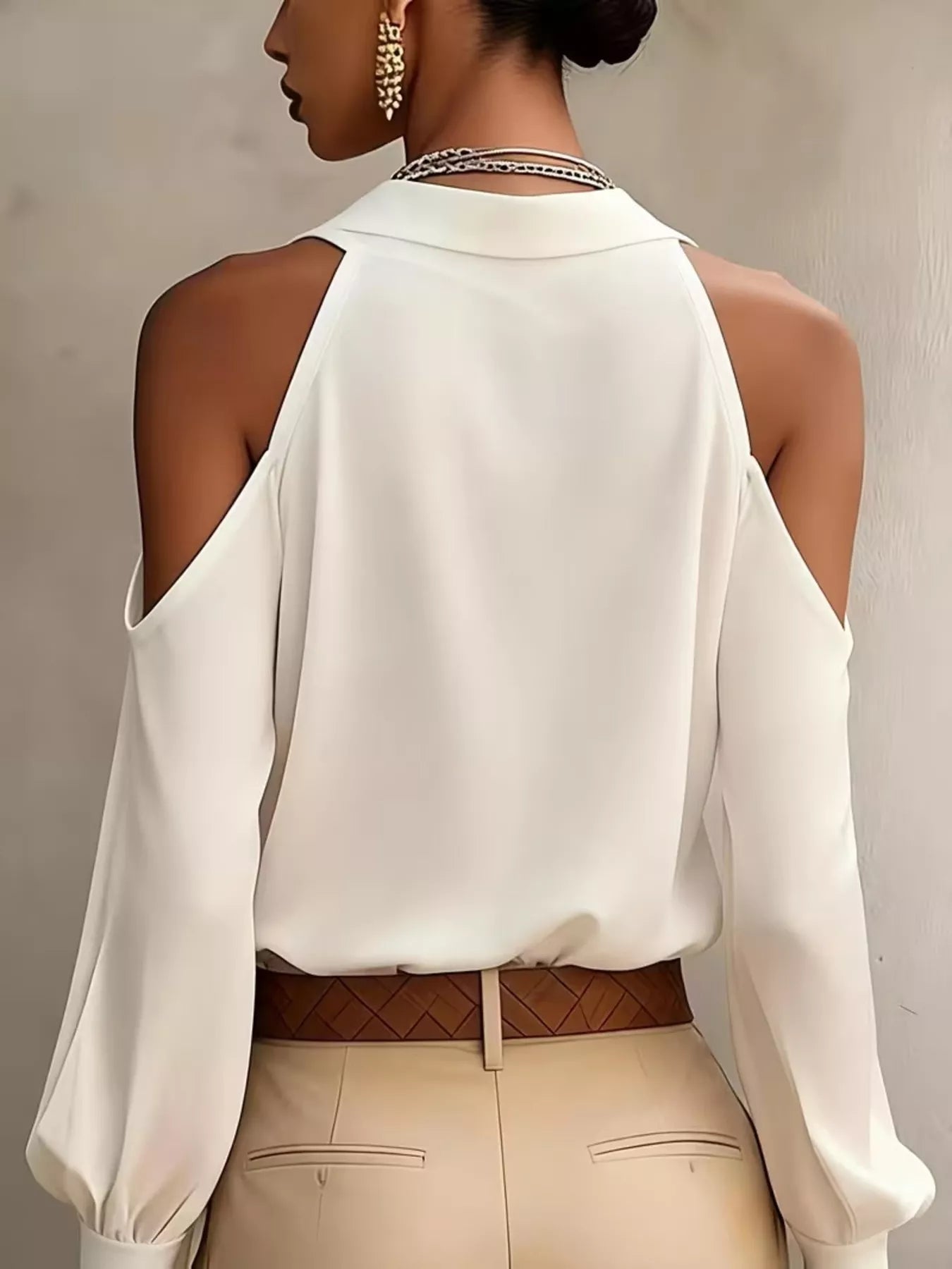 Trendsi Cold-Shoulder Button-Down Shirt -