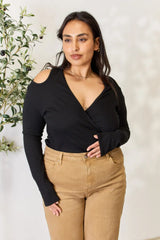 Trendsi Culture Code Full Size Ribbed Surplice Cold Shoulder Top -