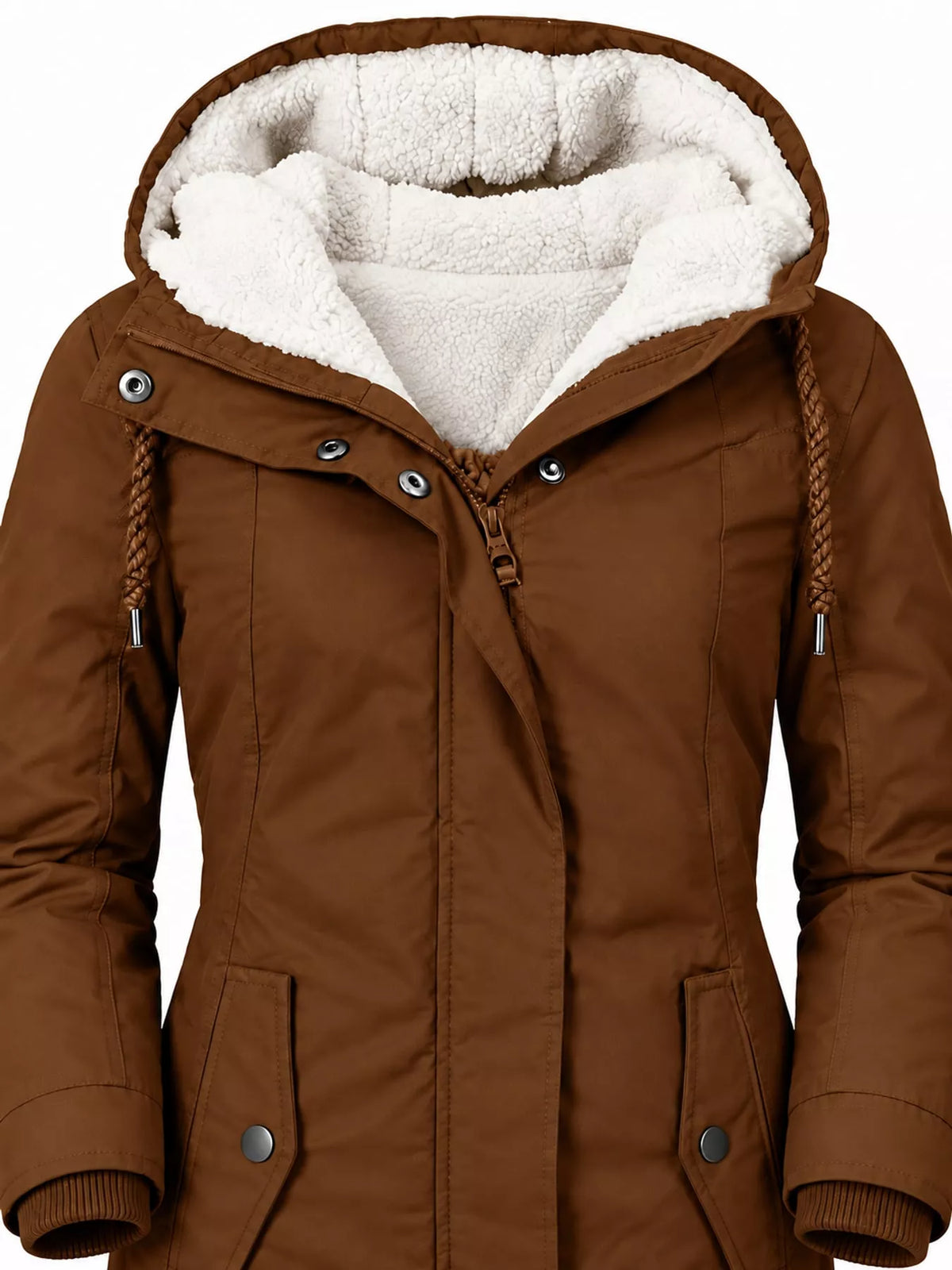 Sherpa-Lined Hooded Jacket — garment construction details