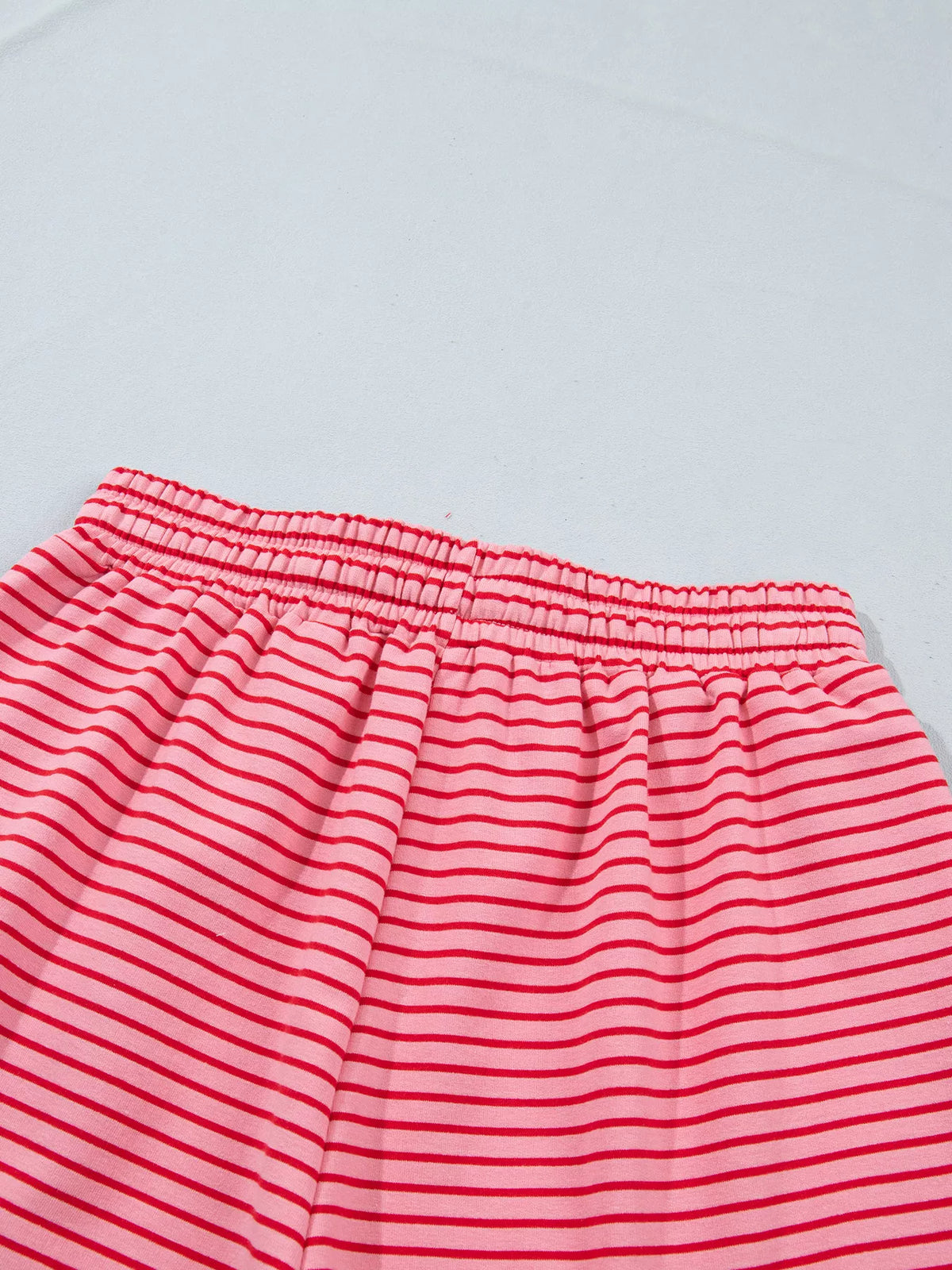 Trendsi Stripe Ribbed Patchwork Mock Neck Baggy Pullover Matching Shorts Set -