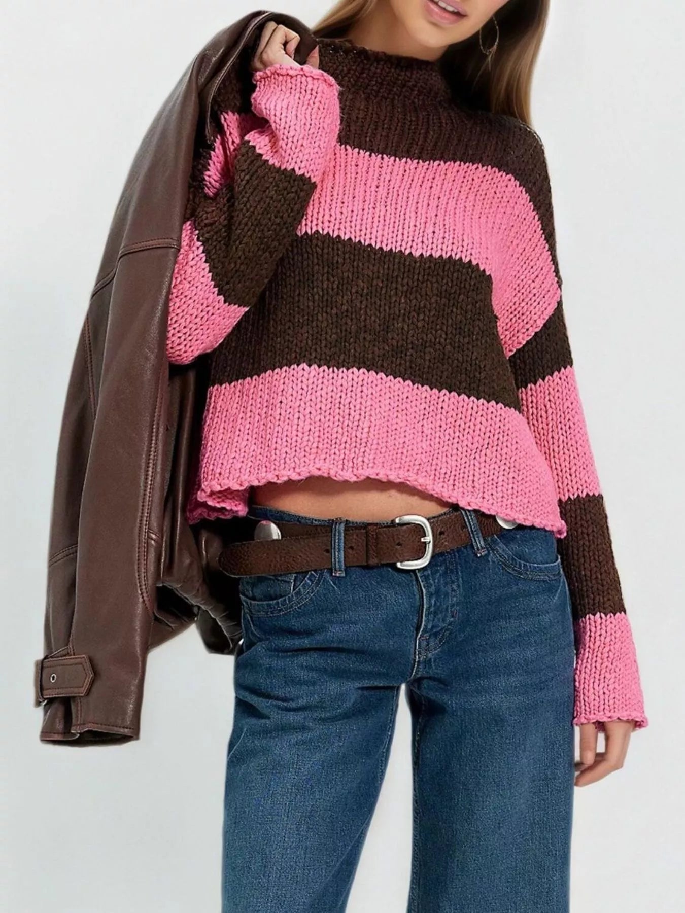 Trendsi Chunky Knit Striped Sweater -