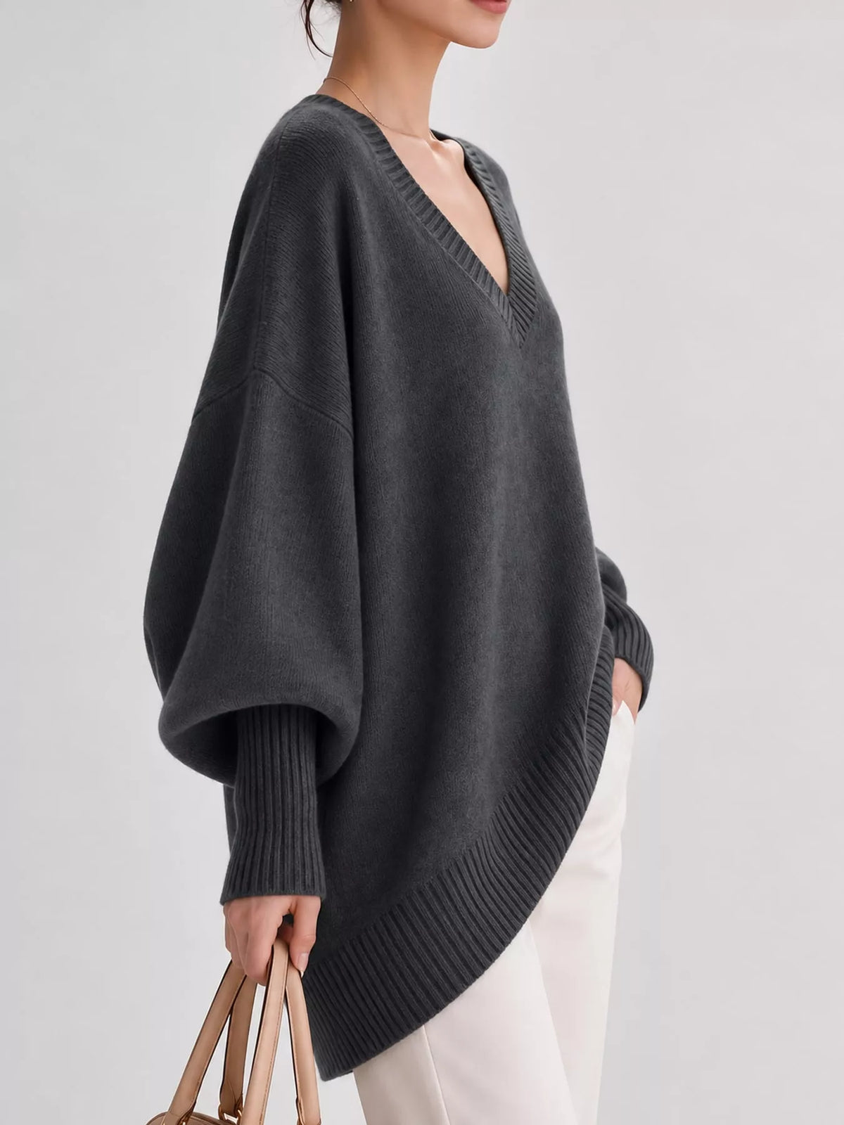 Batwing sweater, gray side
