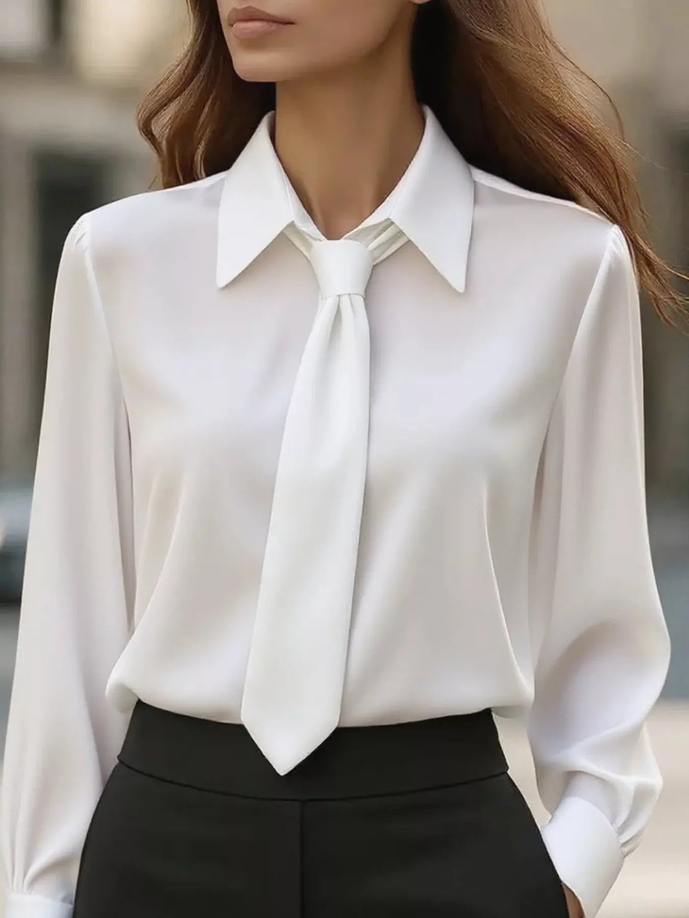 Trendsi Tie-Neck Long Sleeve Blouse -