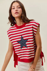 Trendsi SO ME Stripe Star Patch 4th Of July Side Tie Vest Top -