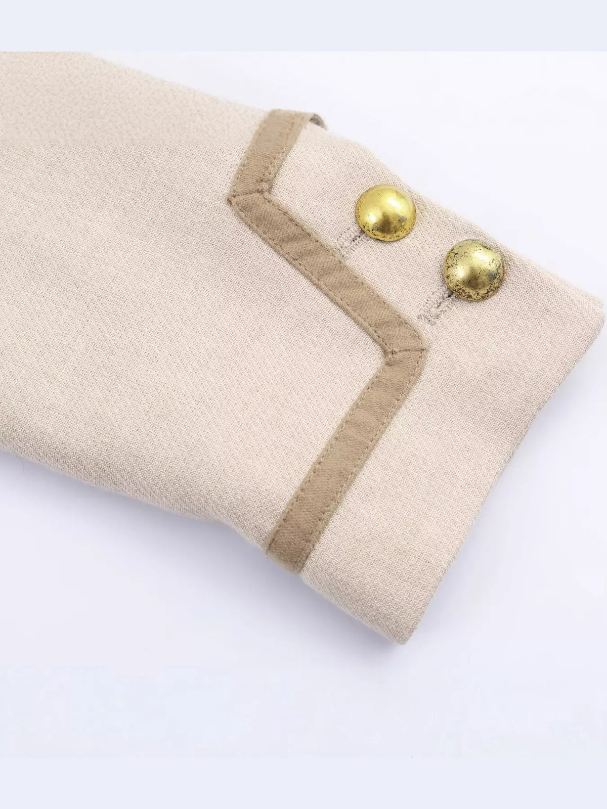 Cream button down long sleeve jacket — design and construction details