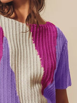 Trendsi SO ME Boat Neck Multi Colored Lightweight Sweater Top -