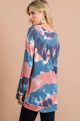 Trendsi BiBi Tie Dye French Terry Pull Over with Front Stitching Detail -