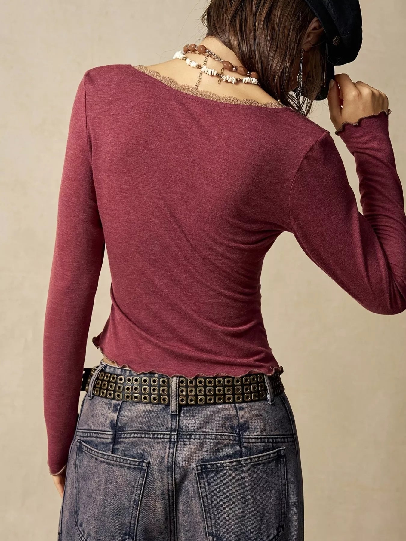 Trendsi Lace Detail Long Sleeve T-Shirt -