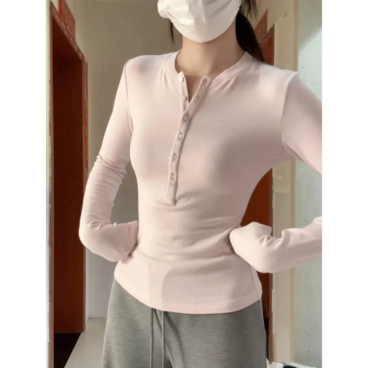 Light Purple button detail long sleeve t-shirt