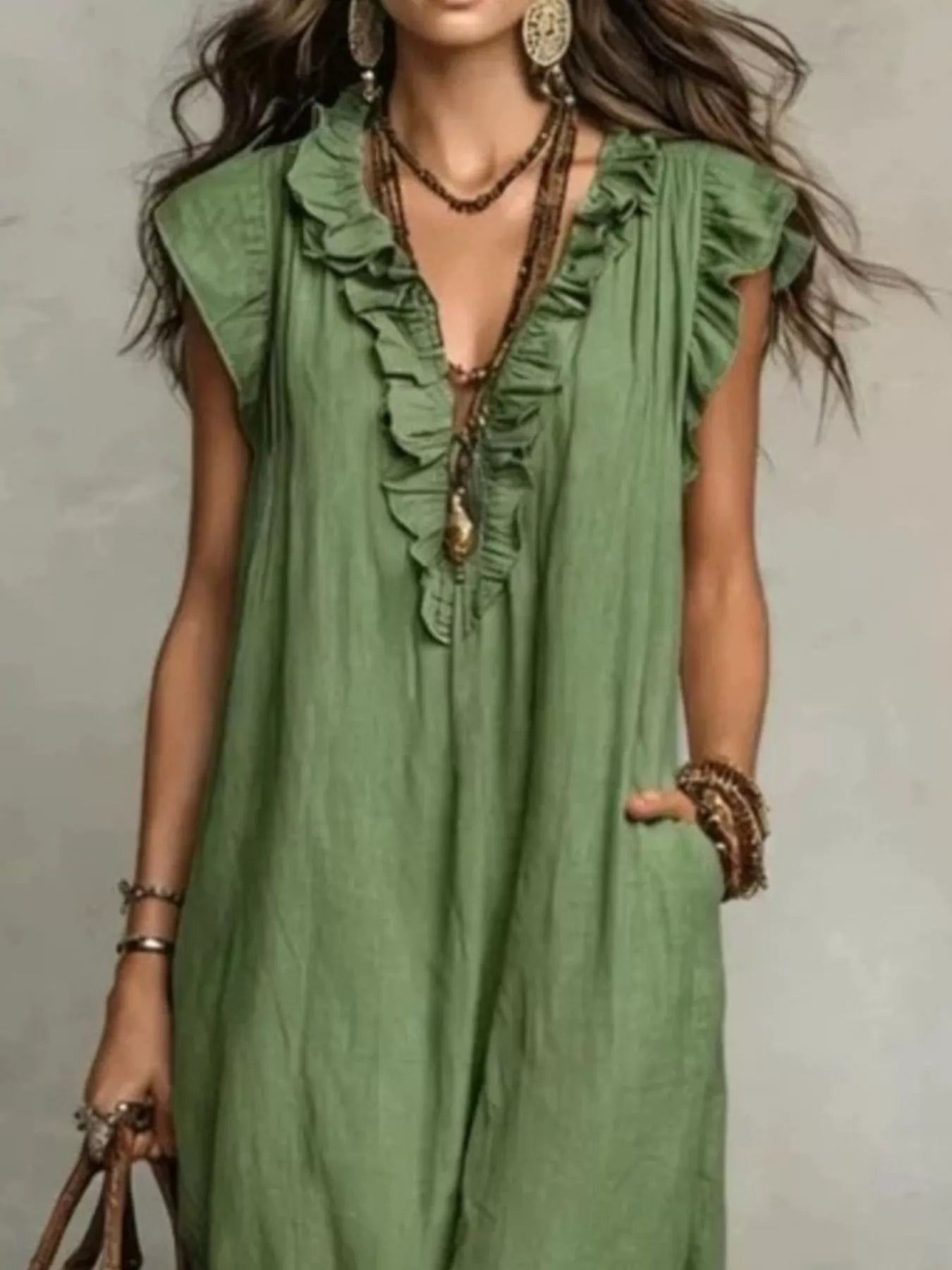 Trendsi Full Size Ruffled V-Neck Cap Sleeve Maxi Dress Plus Size -