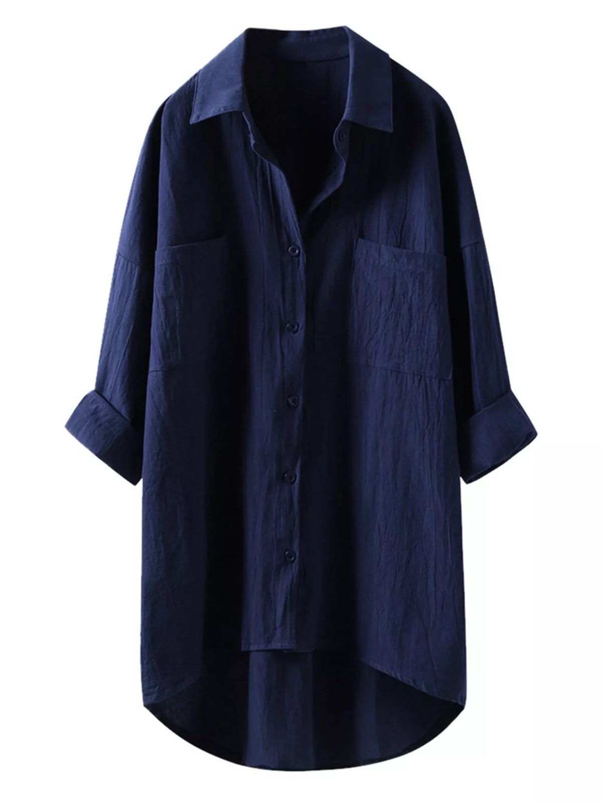 Cotton chest-pocket shirt, navy flat front