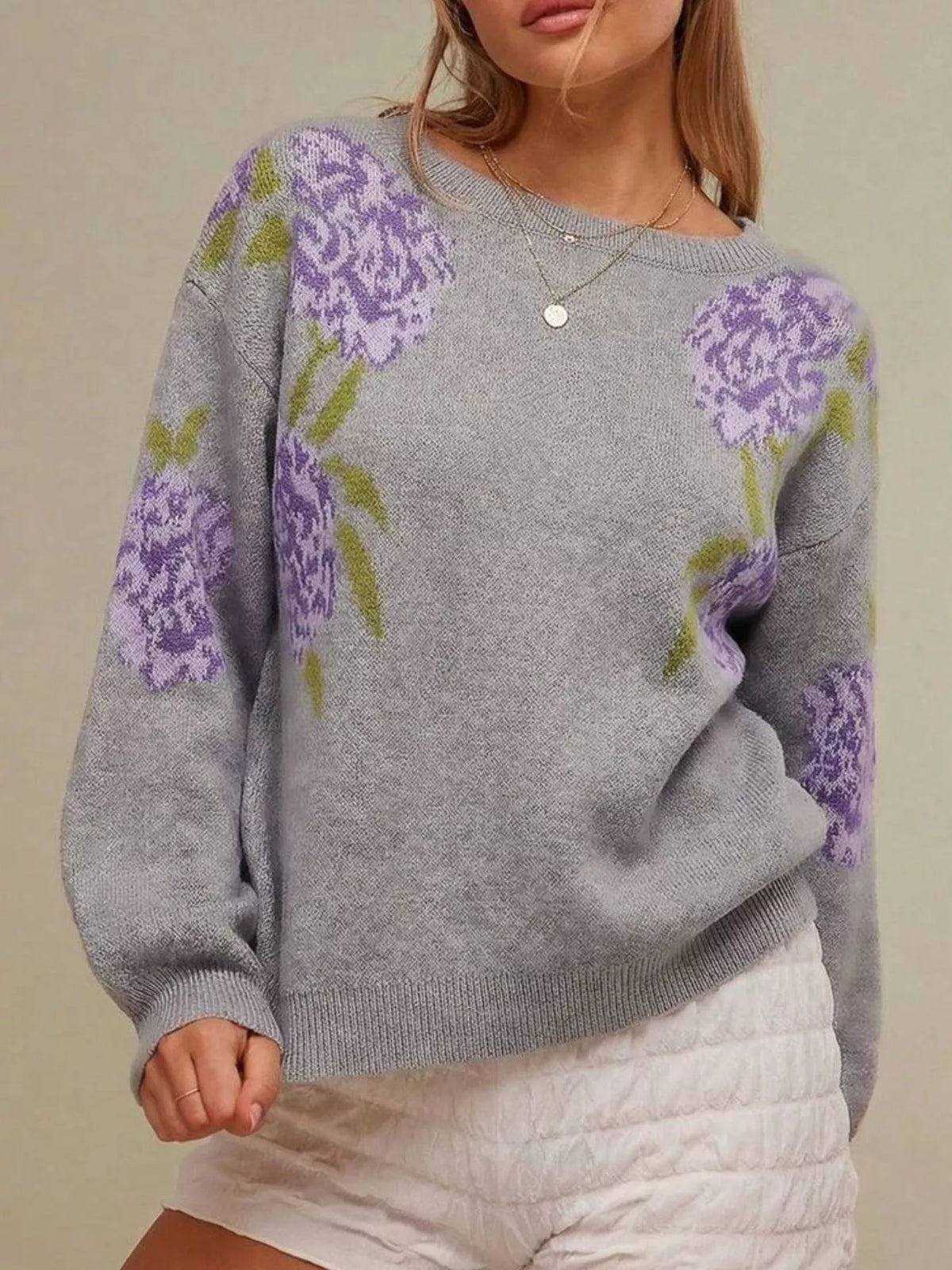 Gray floral pattern sweater