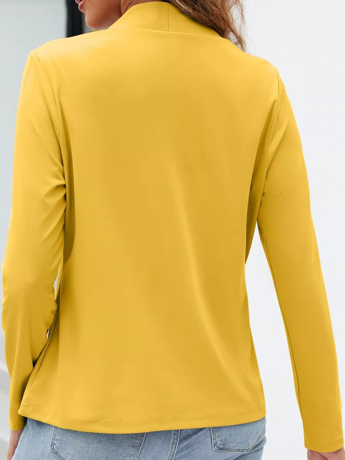 Mandarin neck long sleeve blazer, back view