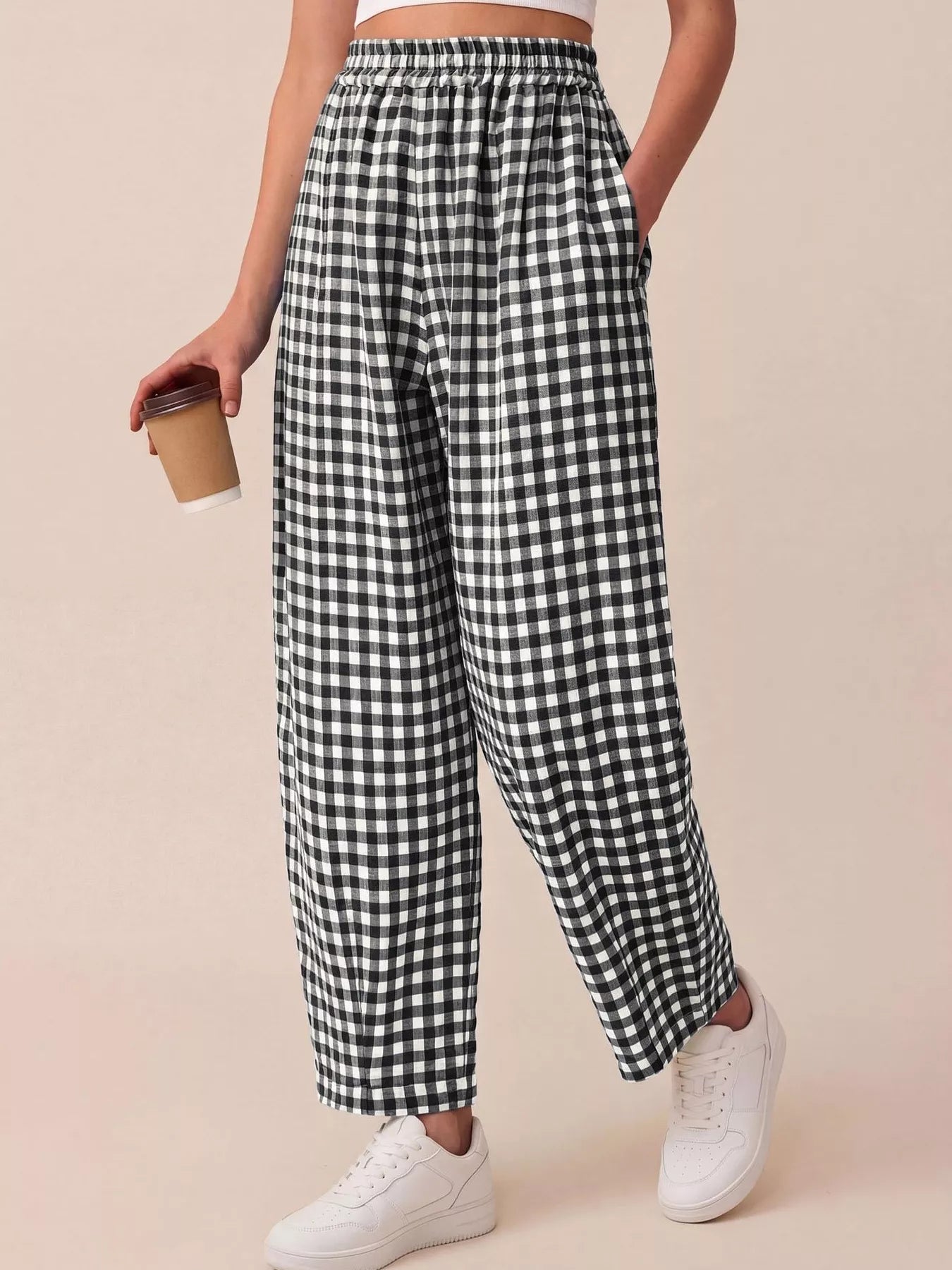 Trendsi Gingham Wide-Leg Casual Pants -