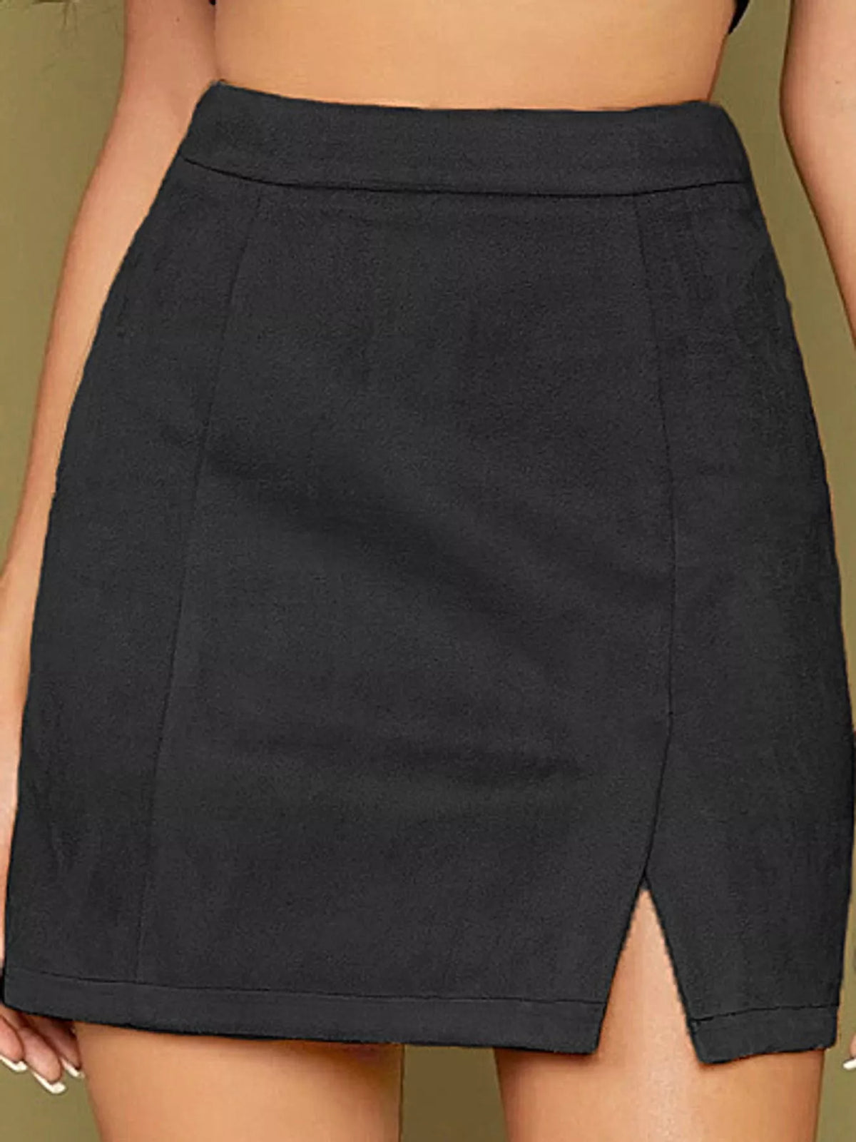 Zip-up mini skirt, black slit front