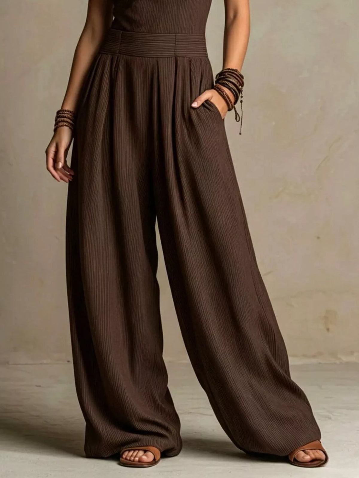 Dark Brown Halter Neck Wide-Leg Jumpsuit back view